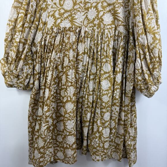 Daughters Of India Kyra Mini Dress XL Olive Floral Balloon Sleeve Boho Indie - Picture 11 of 16